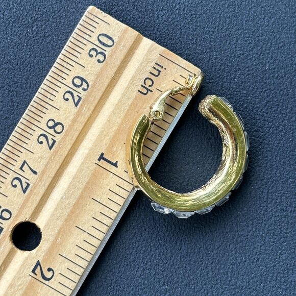 Givenchy Vintage Crystal Earrings Gold Clear Square Crystals Hoop Signed 1980s - Picture 9 of 9